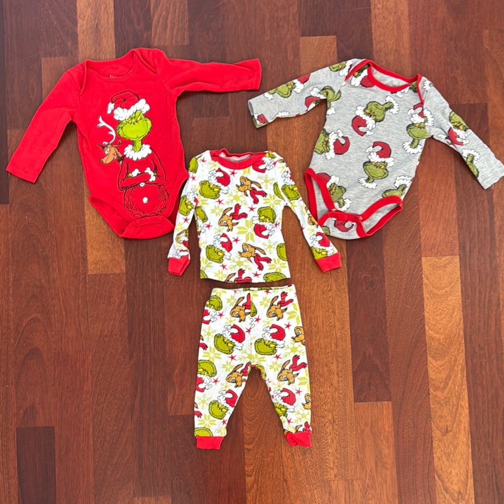 Kids Grinch Matching Set - Red and Gray